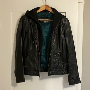 Marc New York Leather Jacket, Removable Hood, Black, Sz M